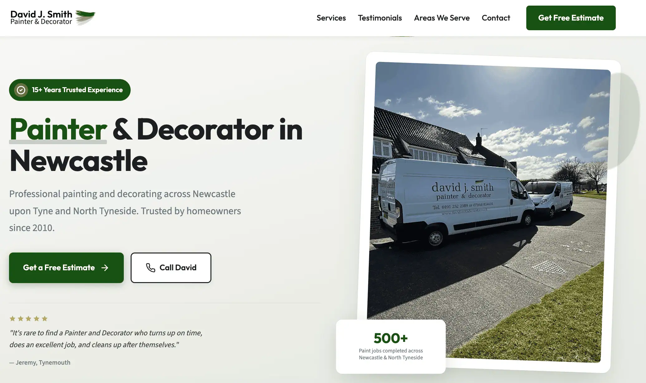 David Smith Decorator website built by Tyneside Marketing