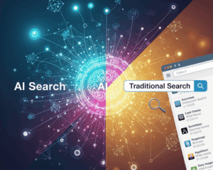 an image showing the connecting world of traditional seo and ai search marketing